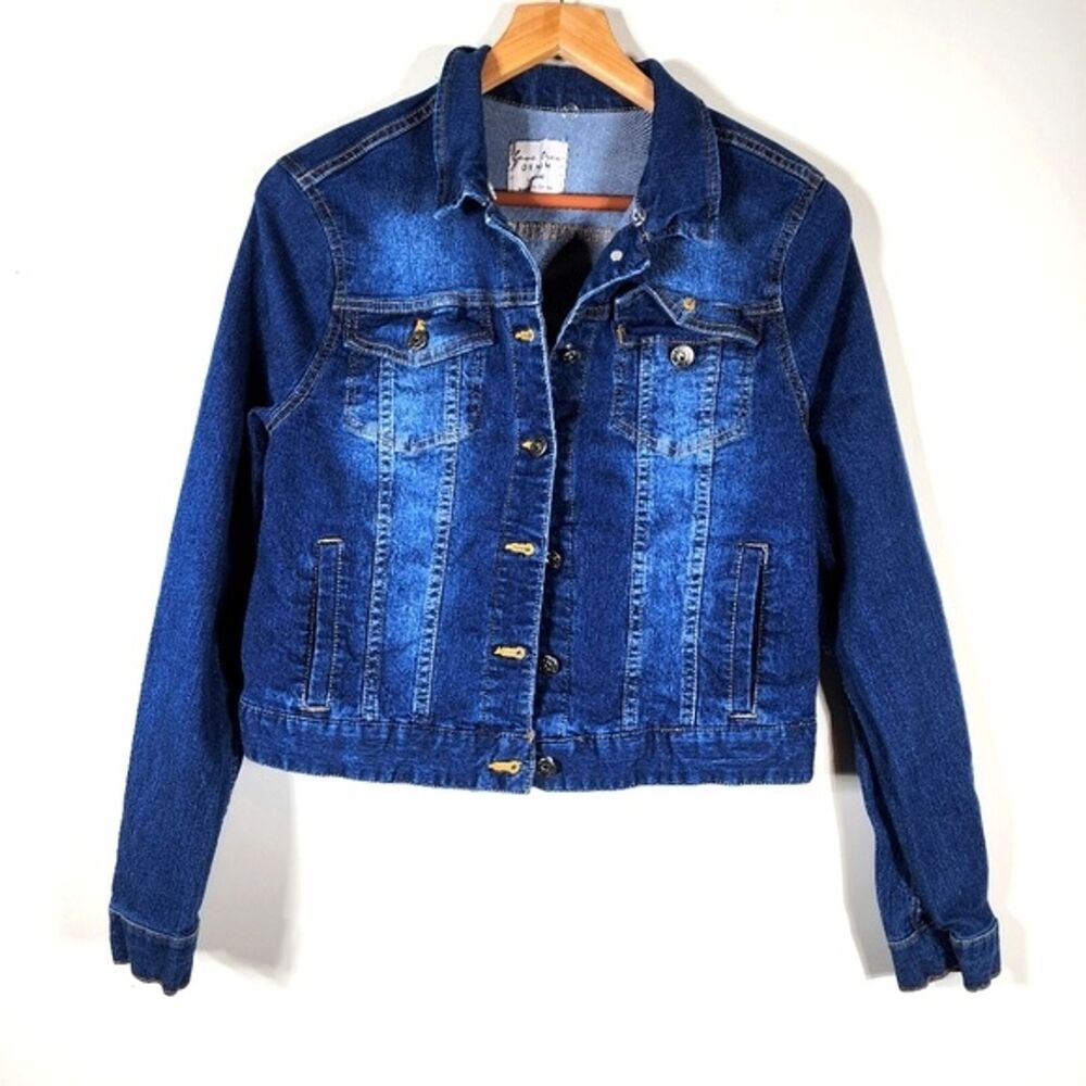 Dark Wash Standard Love Tree Button Up Denim Jean Jacket Size Large